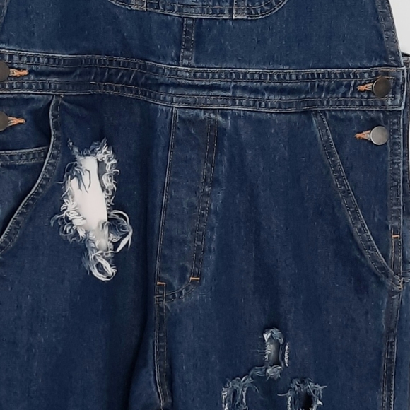 American Apparel Tomgirls 100% Cotton Distress Denim Blue Jeans Overalls Size L - Picture 2 of 15
